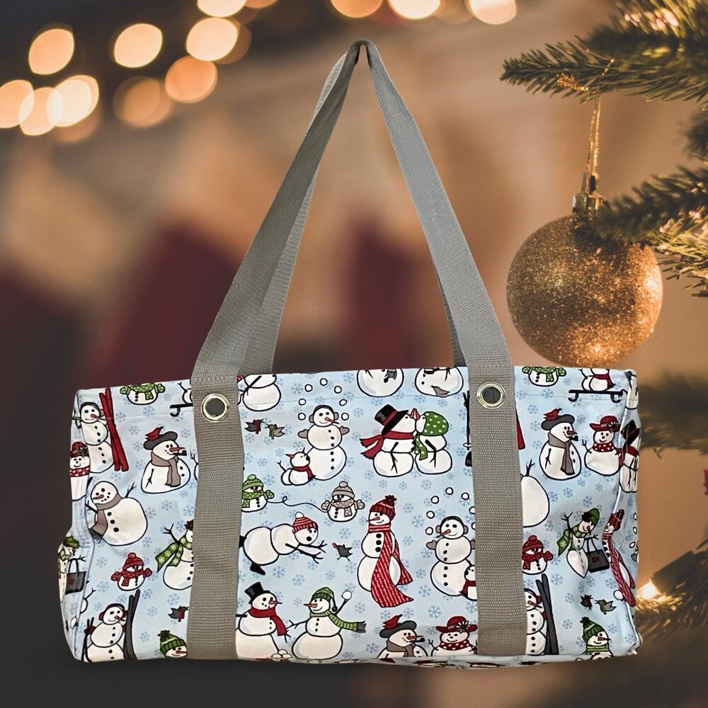 Thirty-One Small Utility Tote Snow Daze Snowman Blue Snowflake Organizer Bag 31 - Picture 12 of 12